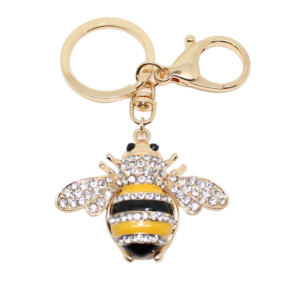 Honey Bee Crystals Metal Keychain Keyring Bag Charm